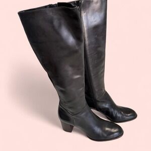 Antonio Melani Black Leather Knee High Boots Block Heel
